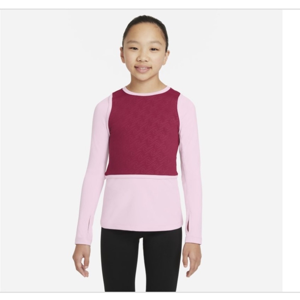 Nike Pro Girls' Dri-FIT RUSH MAROON/PINK FOAM long sleeve Warm Top size XL new - Picture 1 of 5